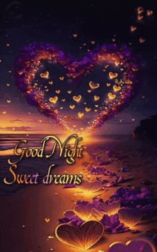 a heart made of hearts on a beach with the words `` good night sweet dreams ''