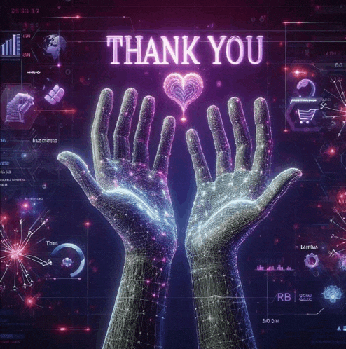 a poster that says thank you with two hands reaching up