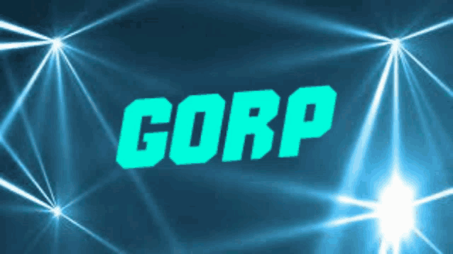 the word gorp is displayed on a dark blue background