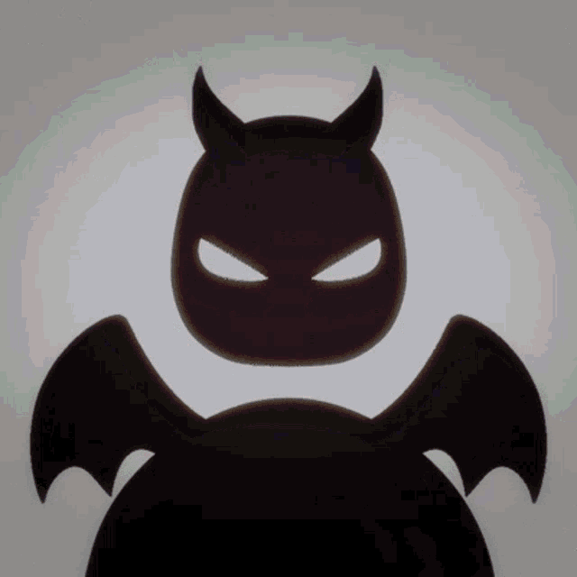 a silhouette of a devil with horns and wings on a white background