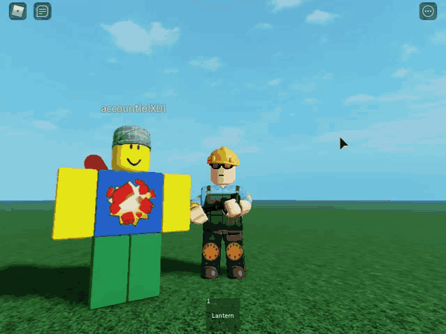 two roblox characters are standing next to each other and one of them has the name accounttolxdi on his head