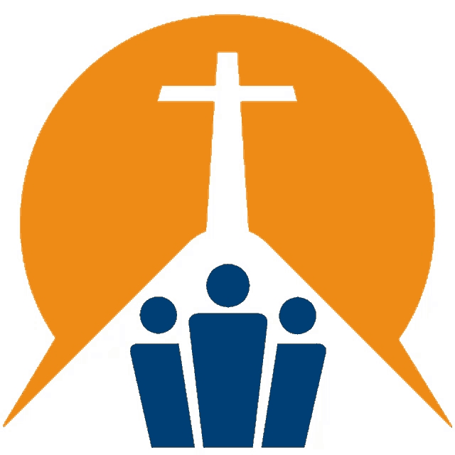 a logo for a church with a cross in the background