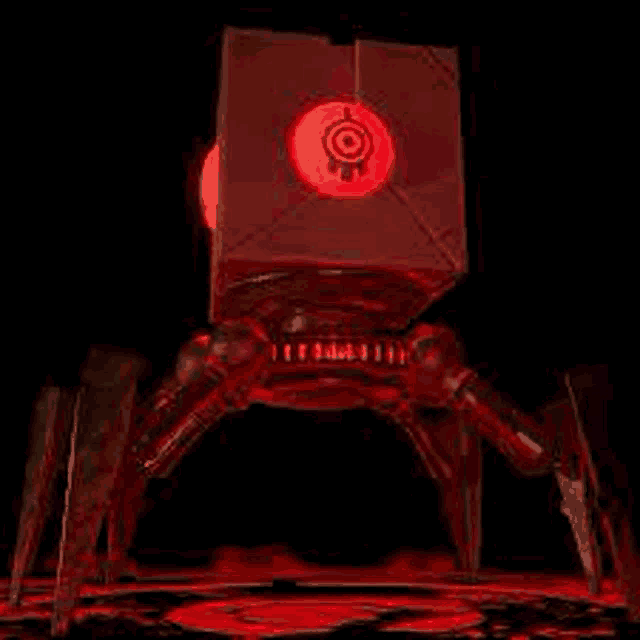 a 3d model of a robot with a red light coming out of it .