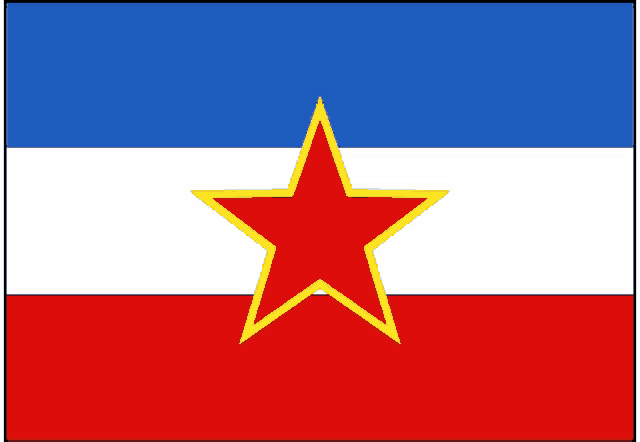 a blue white and red flag with a yellow star in the middle