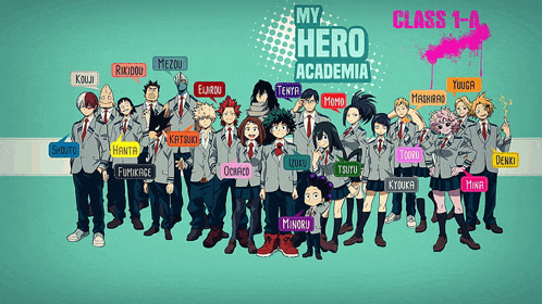 a group of characters from my hero academia are standing together