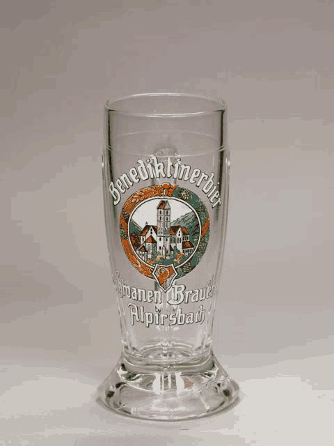 a glass with benediktinerbier on it