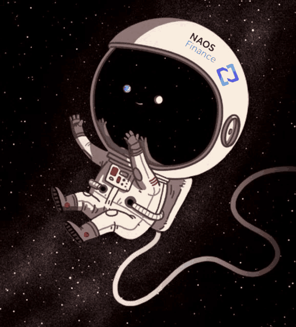 a cartoon drawing of an astronaut with naos finance on his helmet