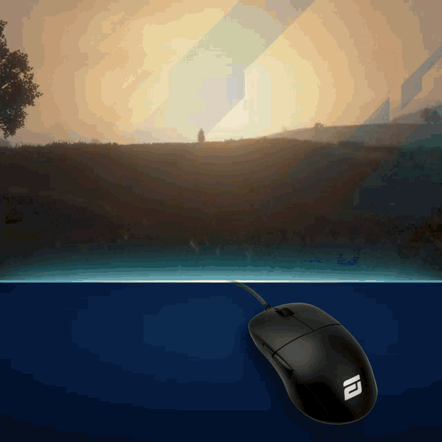 a black mouse with the letter f on it