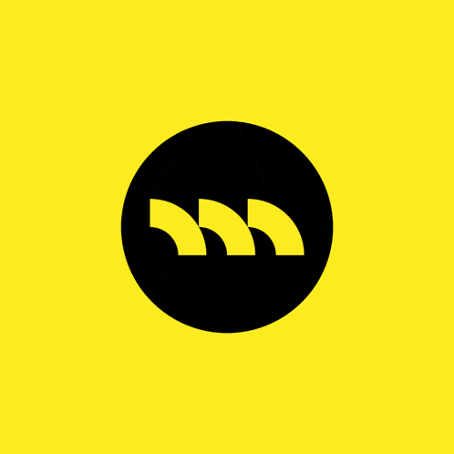 a yellow background with a black circle with three yellow arrows in it