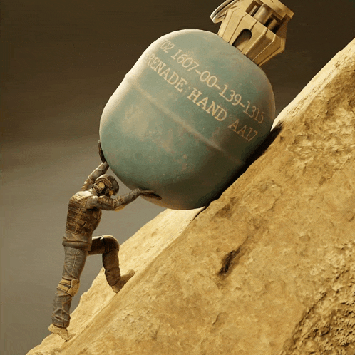 a grenade hand aa17 is being pushed up a hill by a soldier