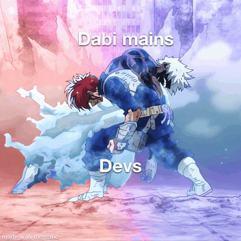 a picture of two anime characters with the words debi mains devs written on the bottom