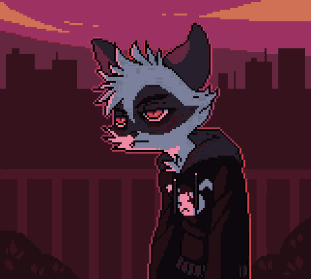 a pixel art of a raccoon giving a thumbs up sign