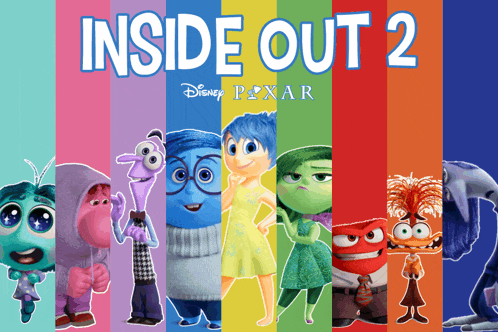 a poster for inside out 2 shows a bunch of cartoon characters