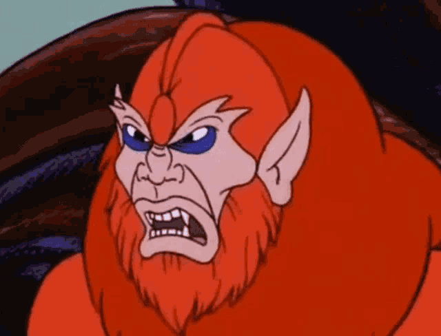 a close up of a cartoon character with a beard and blue eyes