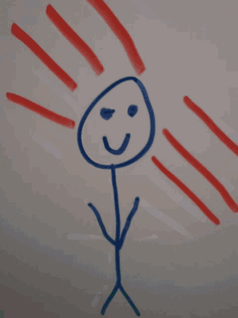 a drawing of a stick figure with a smiley face on it