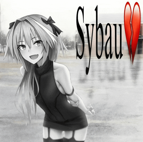 a black and white drawing of a girl with sybau written on the top
