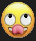 a yellow smiley face with a pink tongue sticking out of it .