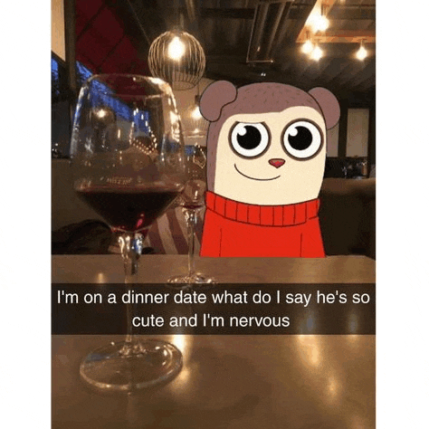 a cartoon character is sitting at a table with a glass of wine