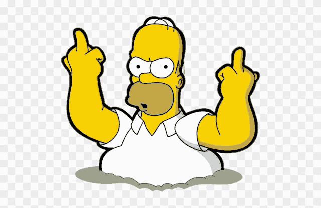 homer simpson is giving the middle finger with his arms outstretched