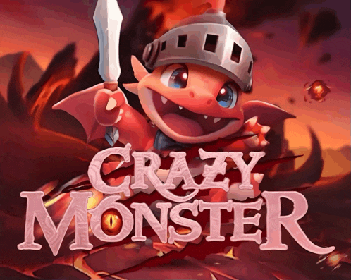 a cartoon character holding a sword with the words crazy monster behind him