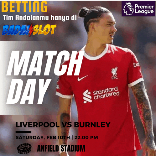 a poster for liverpool vs burnley on saturday feb 10th at 22.00 pm