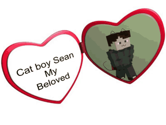 a heart shaped picture frame with a picture of a cat boy and the words cat boy sean my beloved