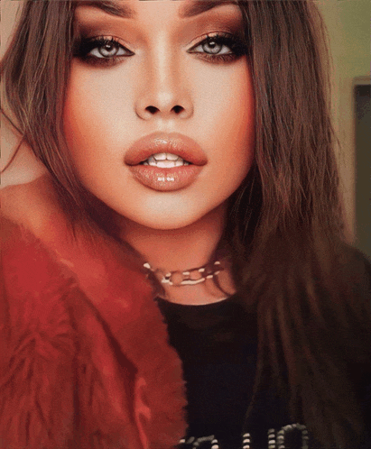 a close up of a woman wearing a choker