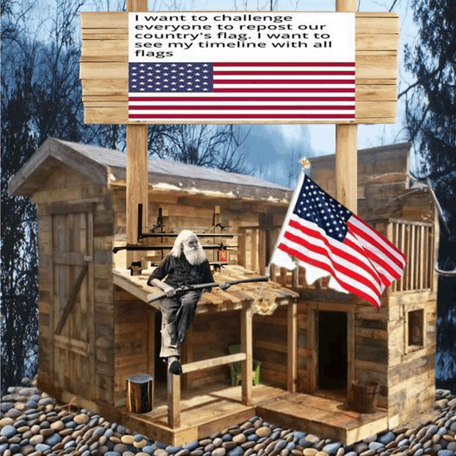 American Flag On Old Cabin Meme