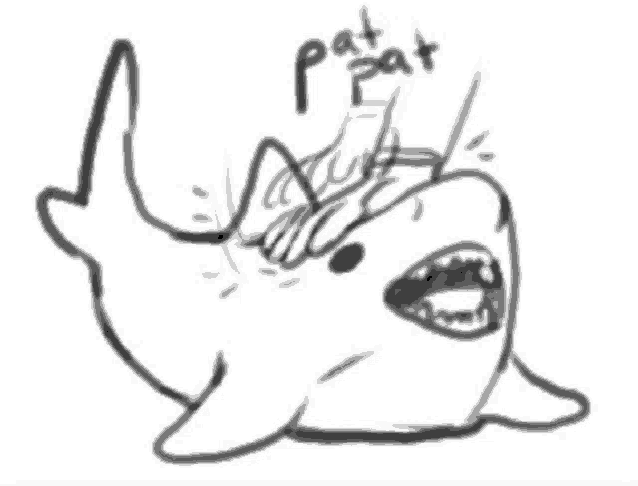 a black and white drawing of a dolphin with pat pat written on it