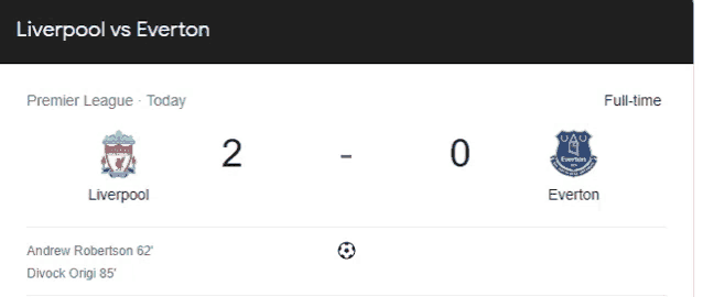a screen shot of liverpool vs everton showing the score of 2 to 0