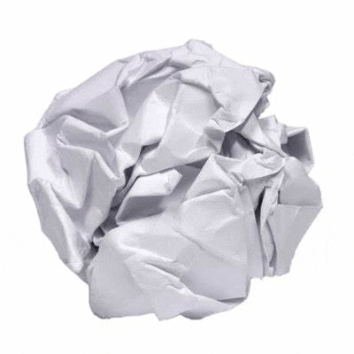 a crumpled piece of white paper on a white background .