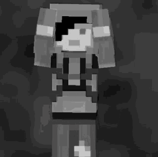 a black and white image of a minecraft character with the letter h on his chest