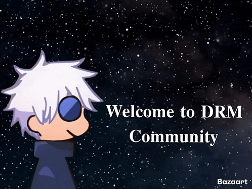a welcome to drm community sign with a cartoon character in the background