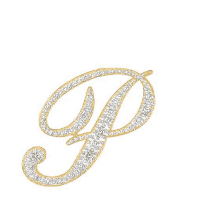 the letter p is decorated with diamonds in yellow gold .