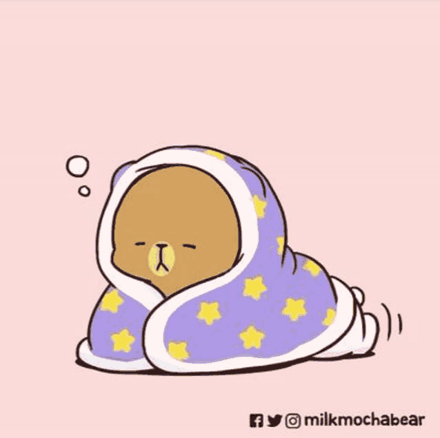 a cartoon of a bear wrapped in a blanket .