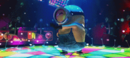 a cartoon character is dancing on a dance floor