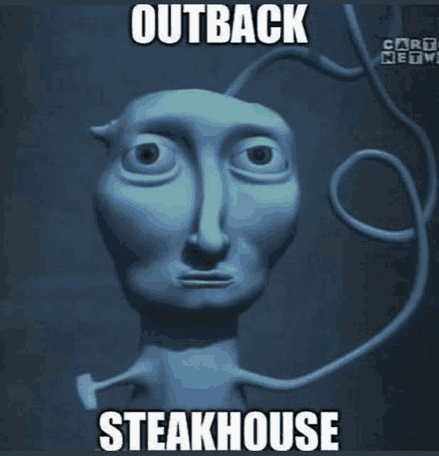 a picture of a cartoon character with the words outback steakhouse on it