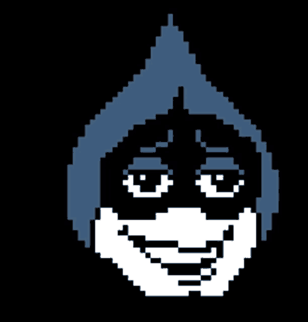 a pixel art drawing of a person with a blue hood