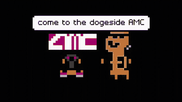 a pixel art of a man with a crown and the words embrace the dog money below him