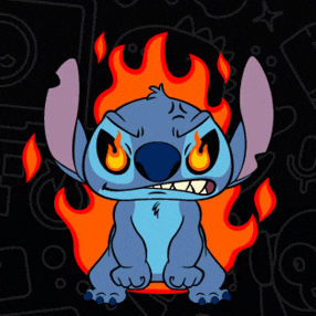 a cartoon of stitch with flames coming out of his mouth