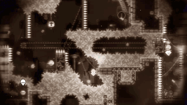 a black and white image of a video game with a ghost in the middle of it