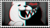 a black and white teddy bear with sharp teeth is in a 3d stamp .