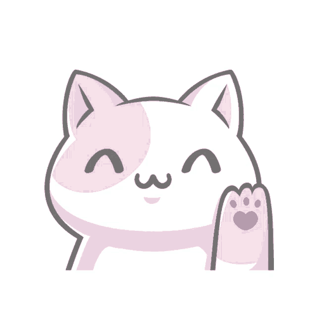 a cartoon drawing of a cat with a smiley face and a paw with a heart on it