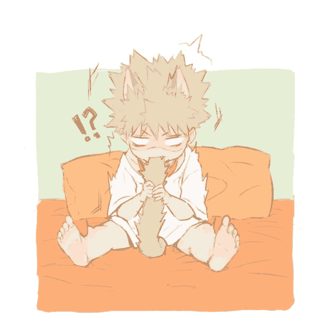 a drawing of a boy with cat ears and a question mark above his head