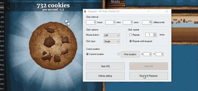 a computer screen shows a cookie that has 732 cookies per second on it