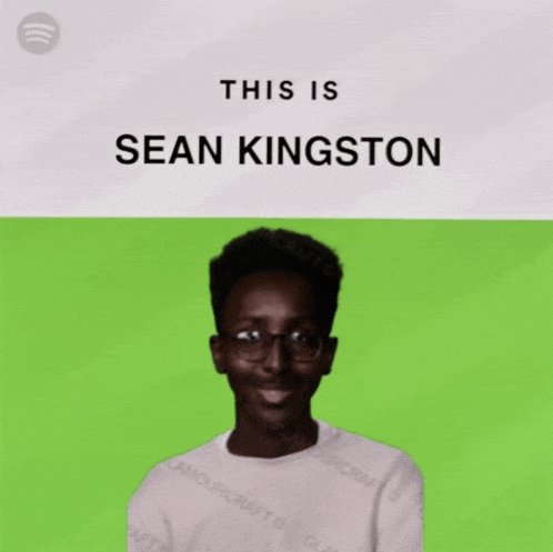 a poster for sean kingston shows a man wearing glasses and a white shirt