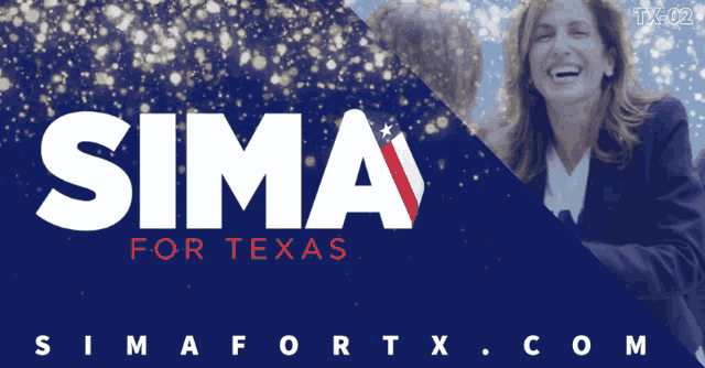 a poster for sima for texas with a woman smiling