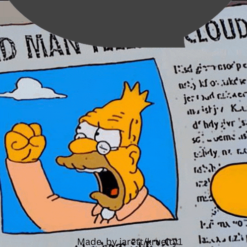 a cartoon of a man with a fist in the air is on a page that says old man cloud