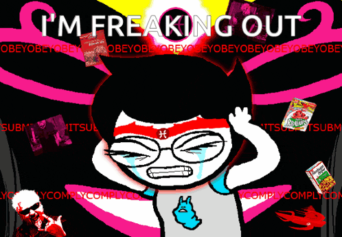 a cartoon of a girl with the words i 'm freaking out above her