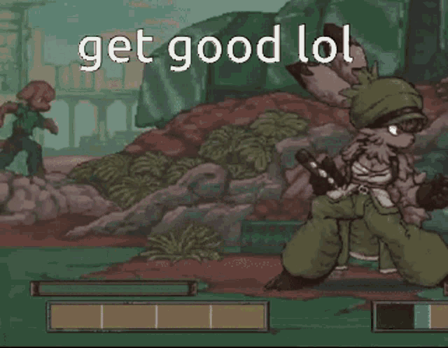 a cartoon of a rabbit with the words get good lol written on it